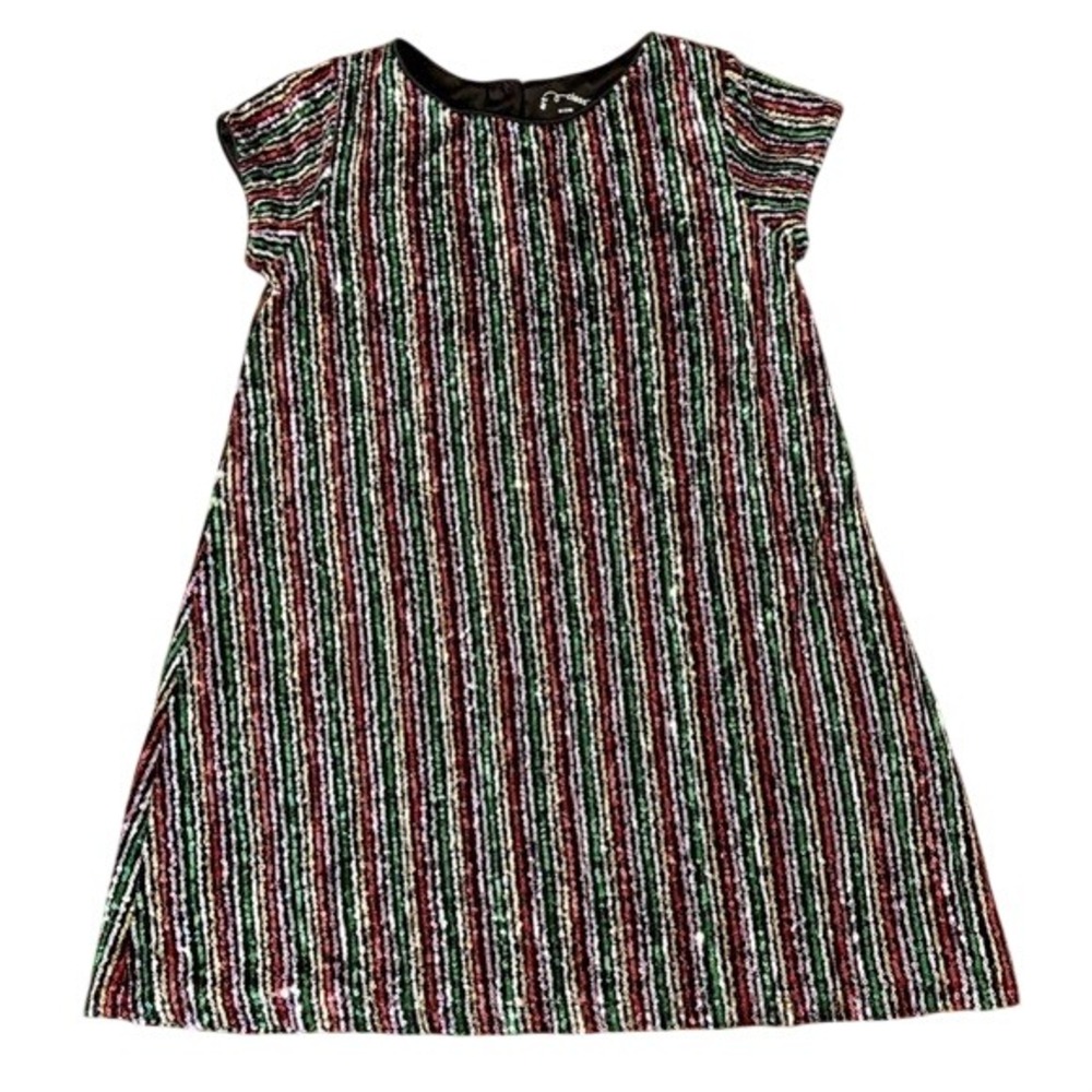 Art Class Girls Multi Color‎ Sequin Party Dress Sparkle Short Sleeve Stripes